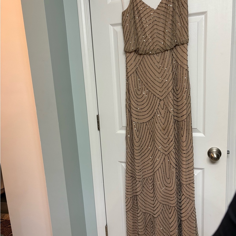 ADRIANNA PAPELL
Art Deco Beaded Blouson Gown In Blush